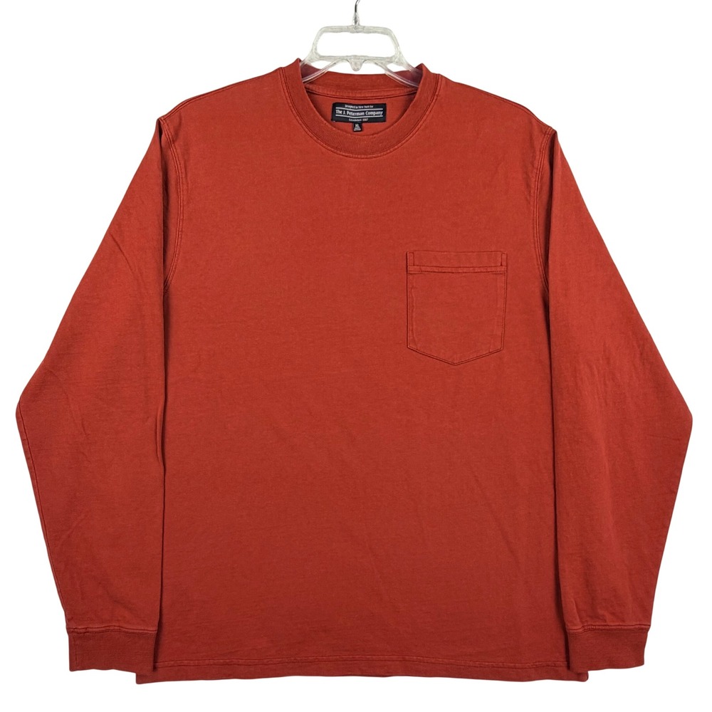 The J. Peterman Company Long Sleeve Pocket Tee Men XL Rust Orange 100% Cotton